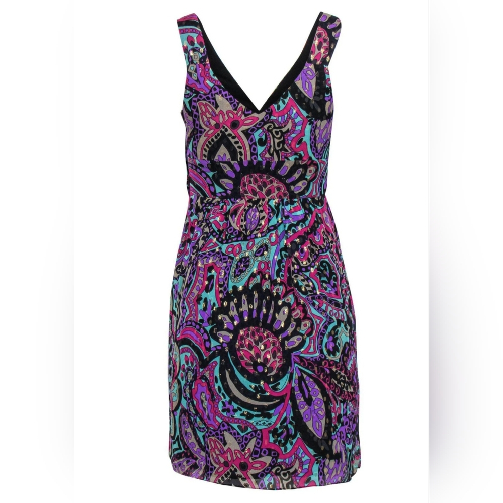 Tibi - Multicolored Metallic Bohemian Print Sleeveless Silk Dress SIZE 6